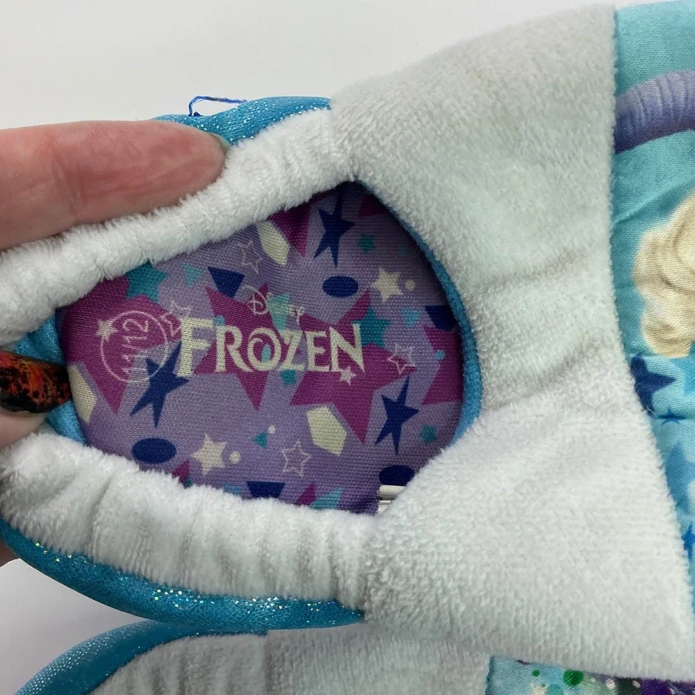 Disney Blue Frozen Slippers Kids 11/12 Anna Elsa Sparkle House Shoes